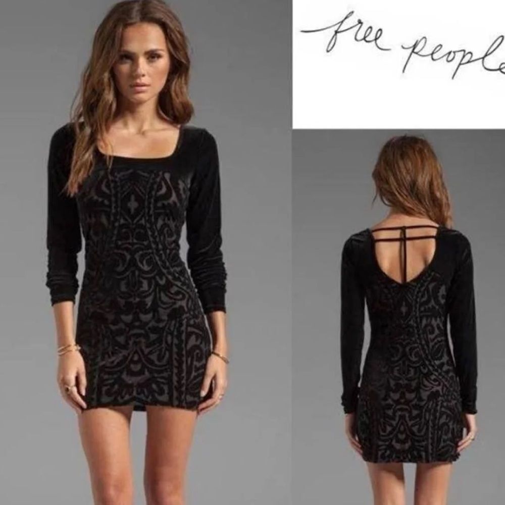 Free People Boogie Night Black Velvet mini dress